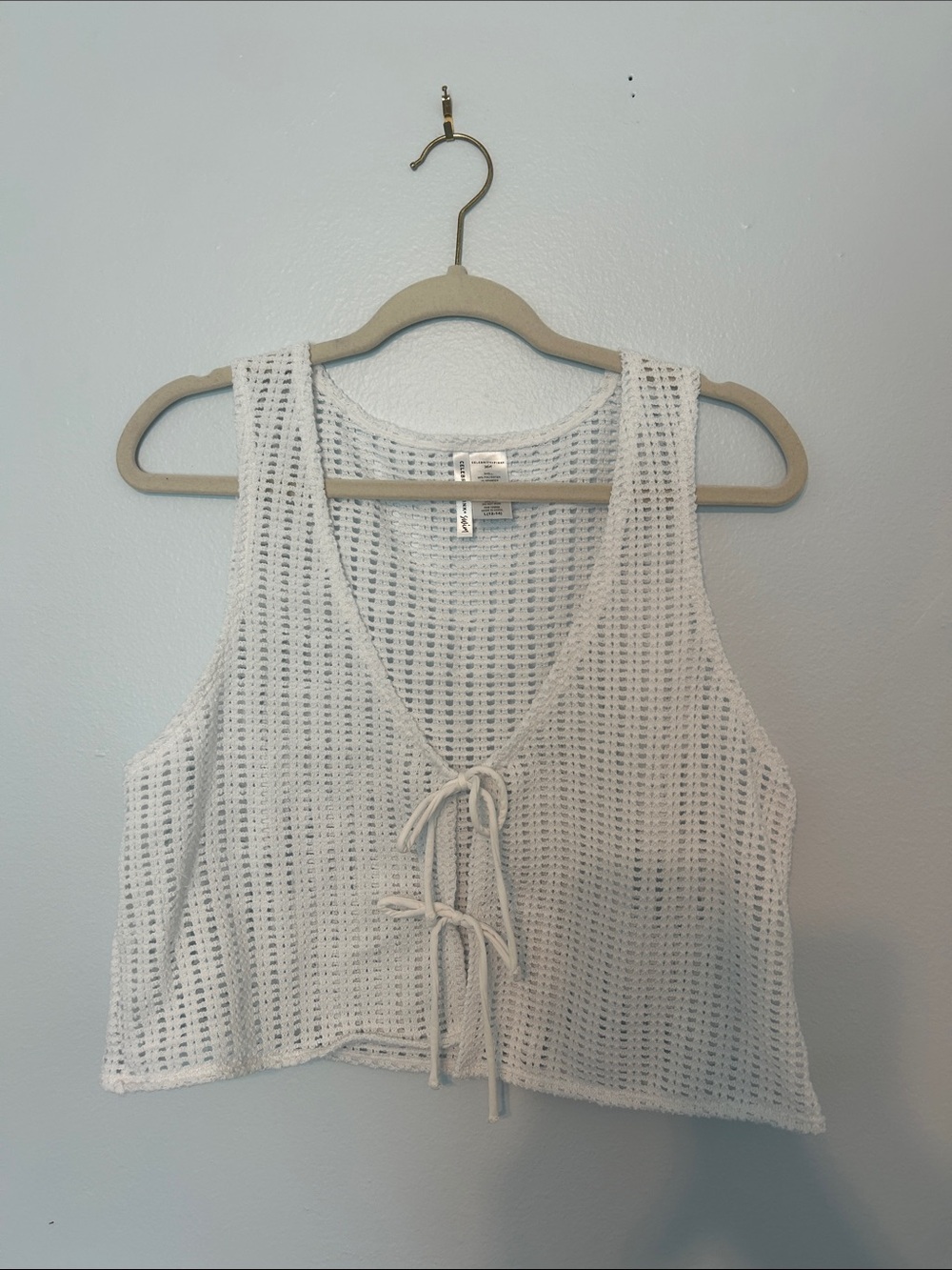 Celebrity Pink White Crochet Tie-Front Swim Coverup Tank